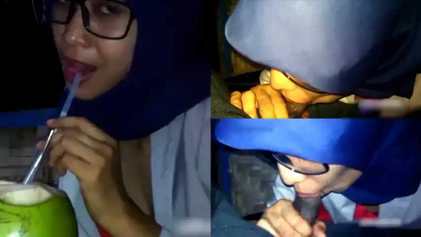 Tante Hijab Biru Blowjob Digubuk